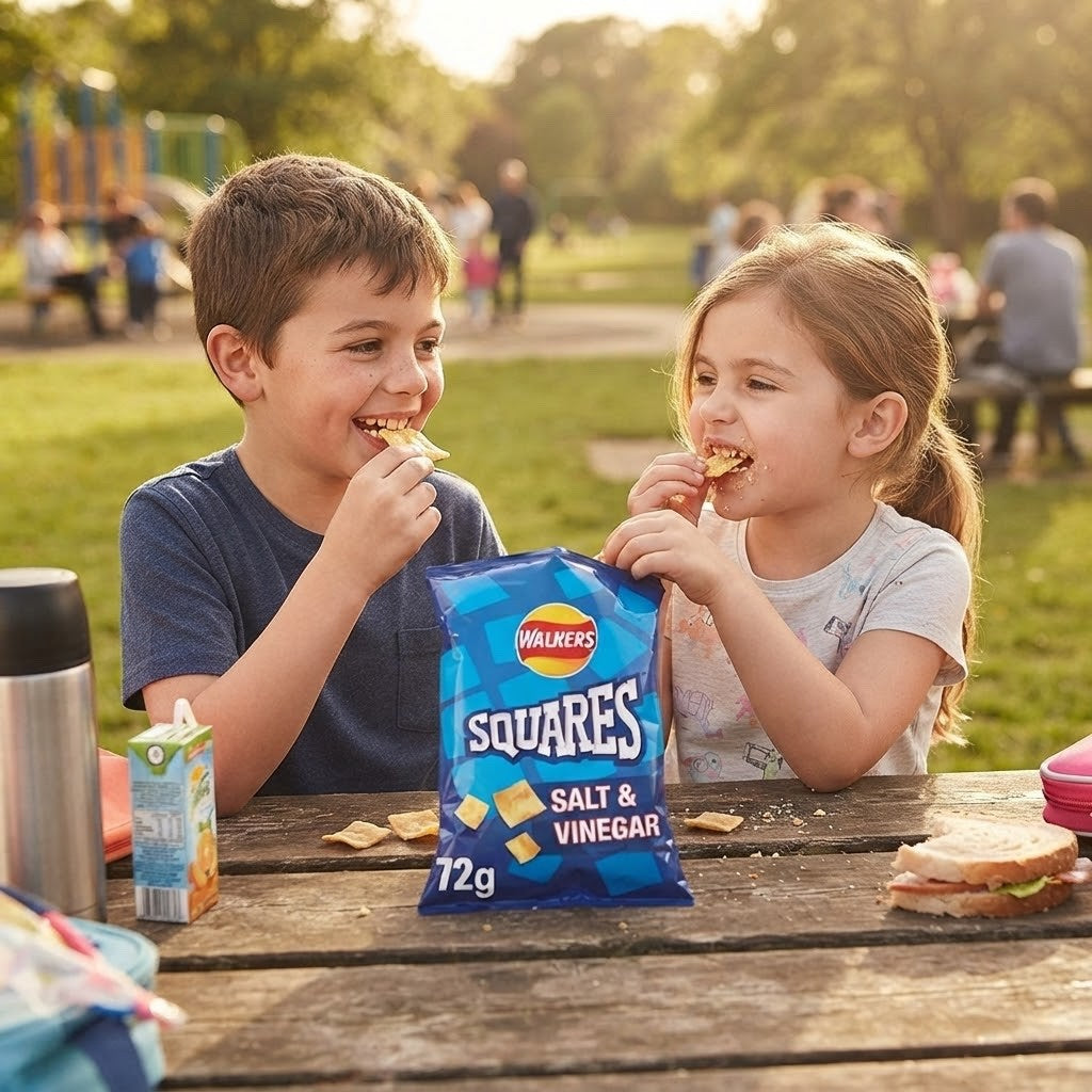 Walkers Squares Salt & Vinegar Crisps 72g x 18 | Multipack Box | UK