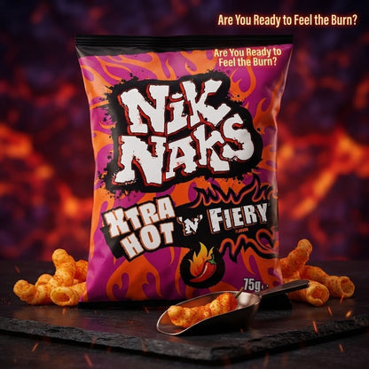 Nik Naks Xtra Hot 'N' Fiery Crisps 75g x 20 | Spicy Maize Snacks