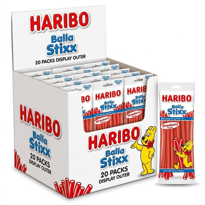 HARIBO Balla Stixx Strawberry 140g x 12 | Chewy Sweets Bulk Box