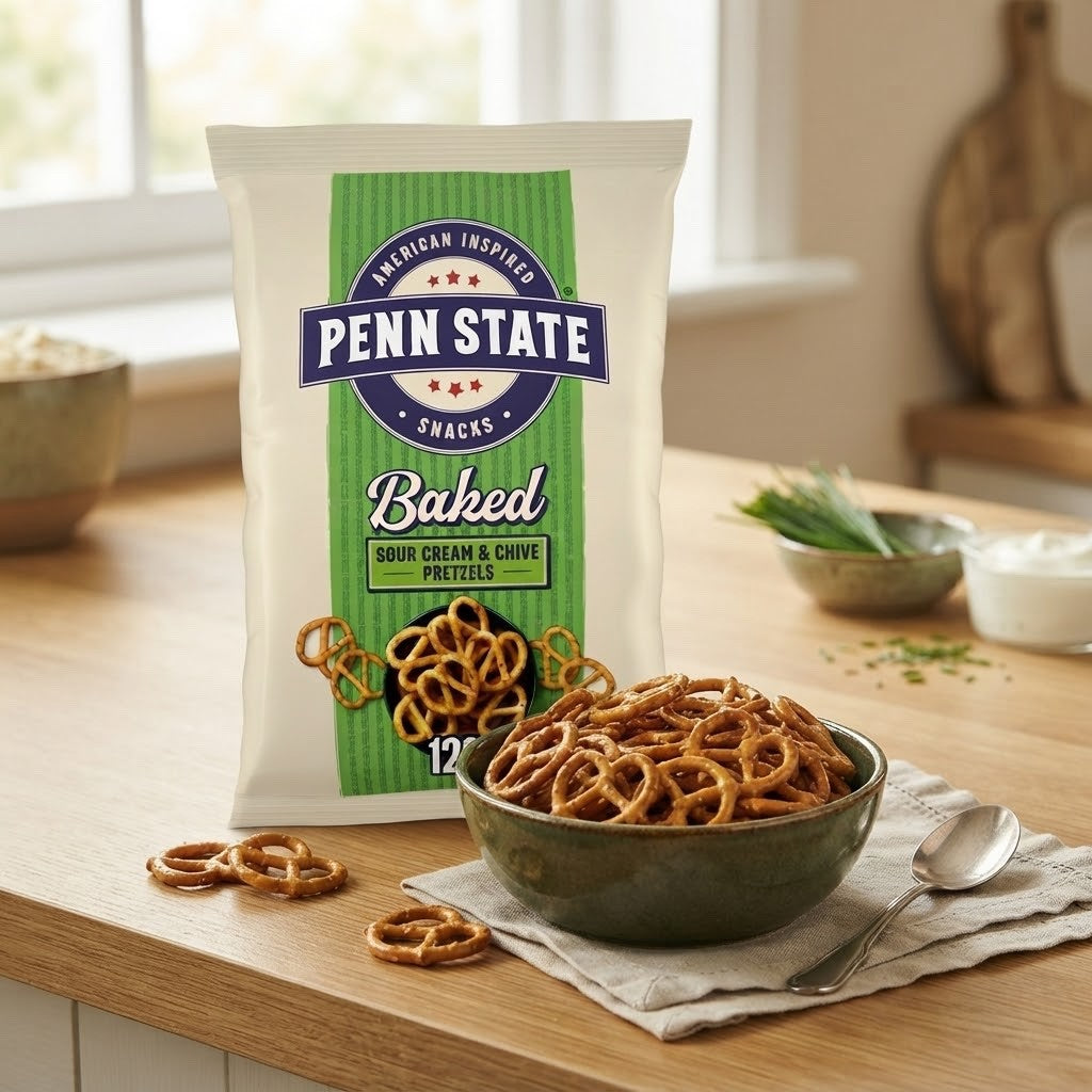 Penn State Sour Cream & Chive Pretzels 120g x 14 | Baked Vegetarian Snacks