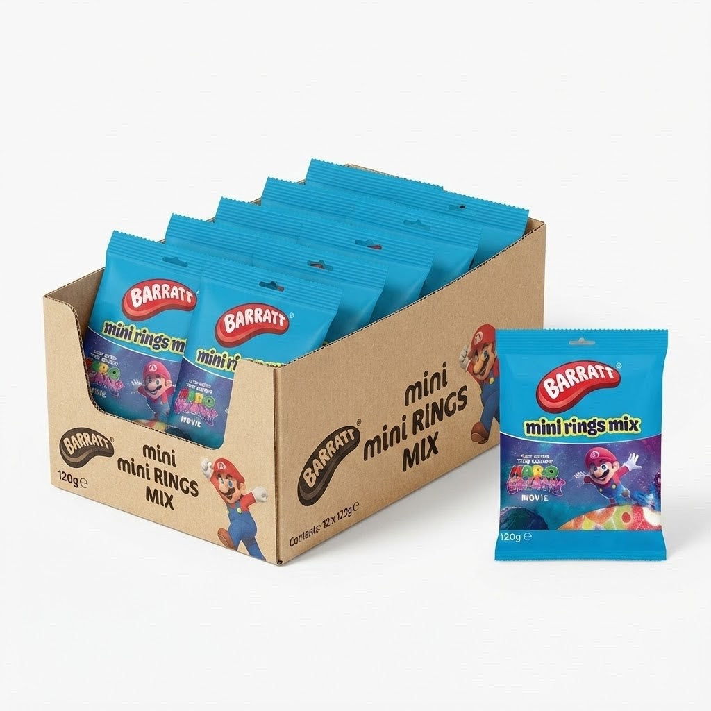 Barratt Super Mario Galaxy Movie Mini Rings Mix 120g x 12 | Fruity Sweets
