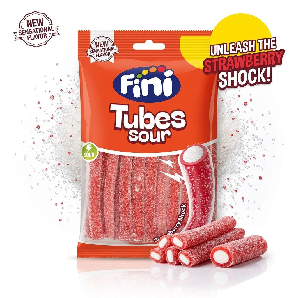140g x 12 Fini Sour & Sweet Tubes Candy Variety Pack Strawberry Raspberry Rainbo