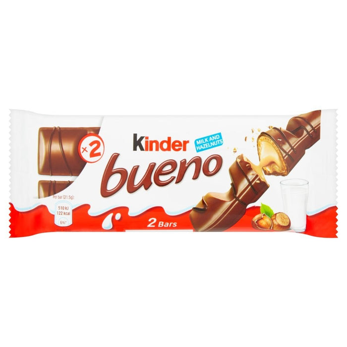 30 Packs Kinder Bueno Milk Chocolate & Hazelnut Twin Bars 43g Bulk Box Crispy