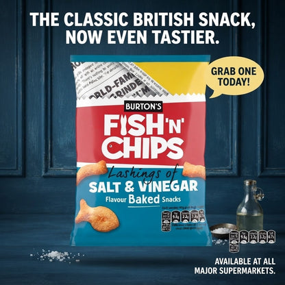 Burton's Fish N Chips Salt & Vinegar Baked Snacks 40g x 30 | Vegetarian