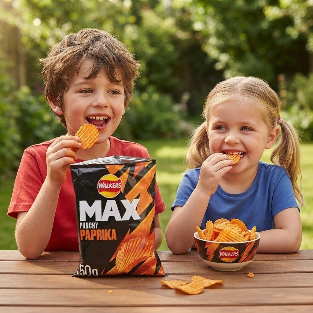 Walkers Max Punchy Paprika Crisps 50g x 24 | Deep Ridged Grab Bags