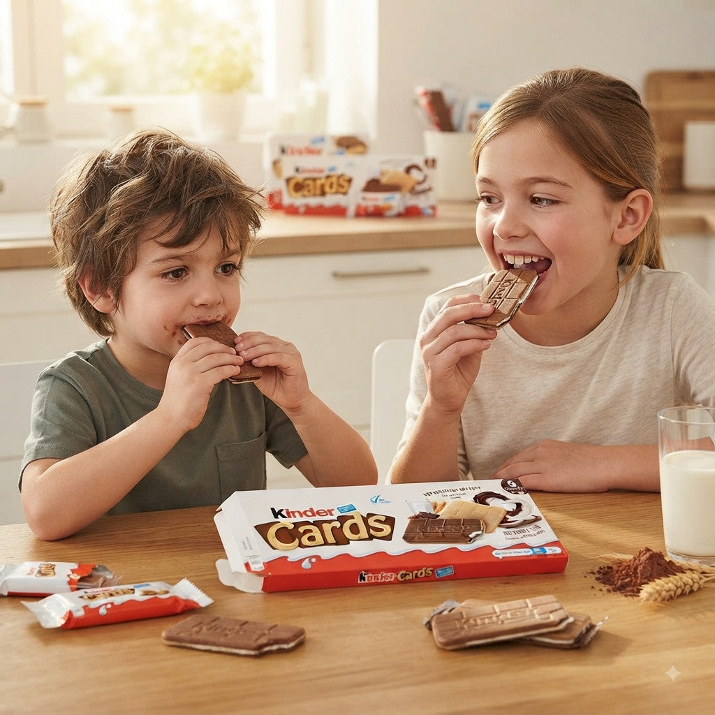 102.4g x 12 Kinder Cards Cocoa and Milk Wafers Biscuits Bulk Multipack Box Snack