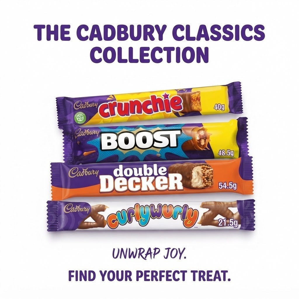 Cadbury Chocolate Bars Bulk Box 48x - Crunchie, Boost, Double Decker, Curly Wurl