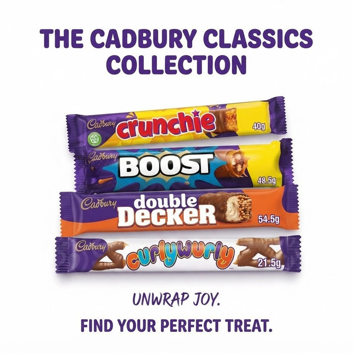 Cadbury Chocolate Bars Bulk Box 48x - Crunchie, Boost, Double Decker, Curly Wurl