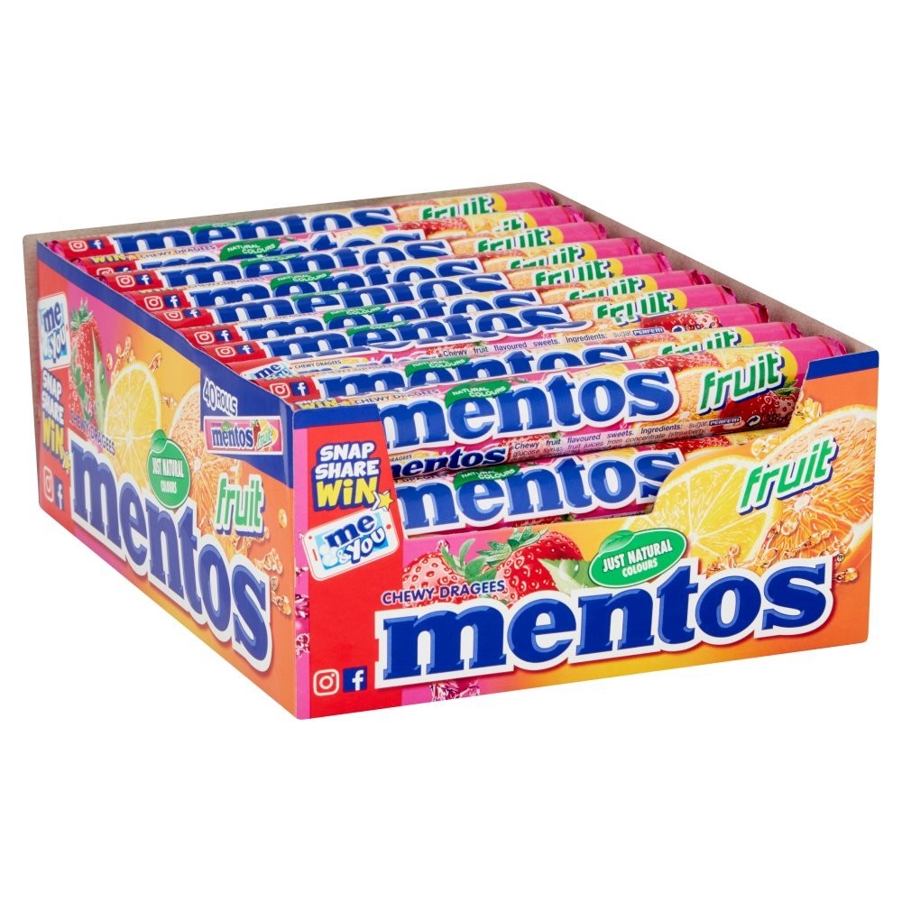 Mentos Fruit Chewy Dragees 38g | 40 or 320 Bulk Pack