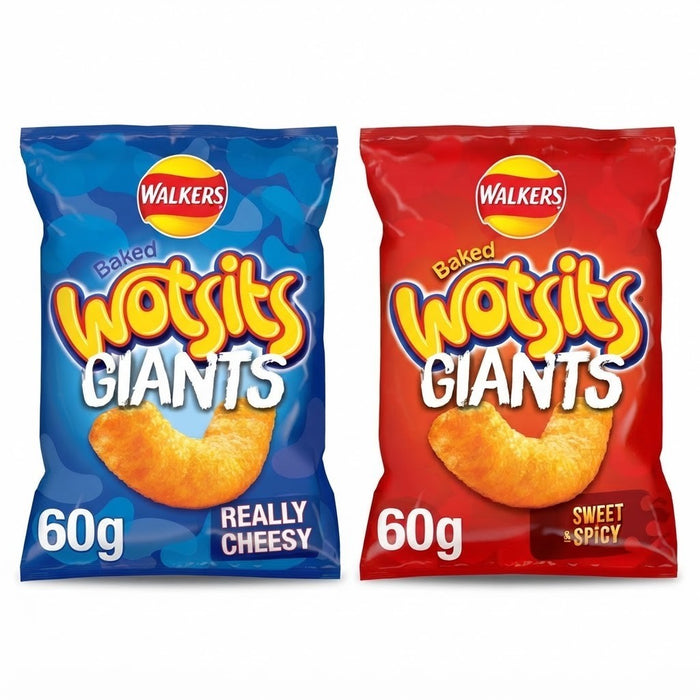 Walkers Wotsits Giants Sharing Crisps 60g x 18 | Really Cheesy or Sweet & Spicy