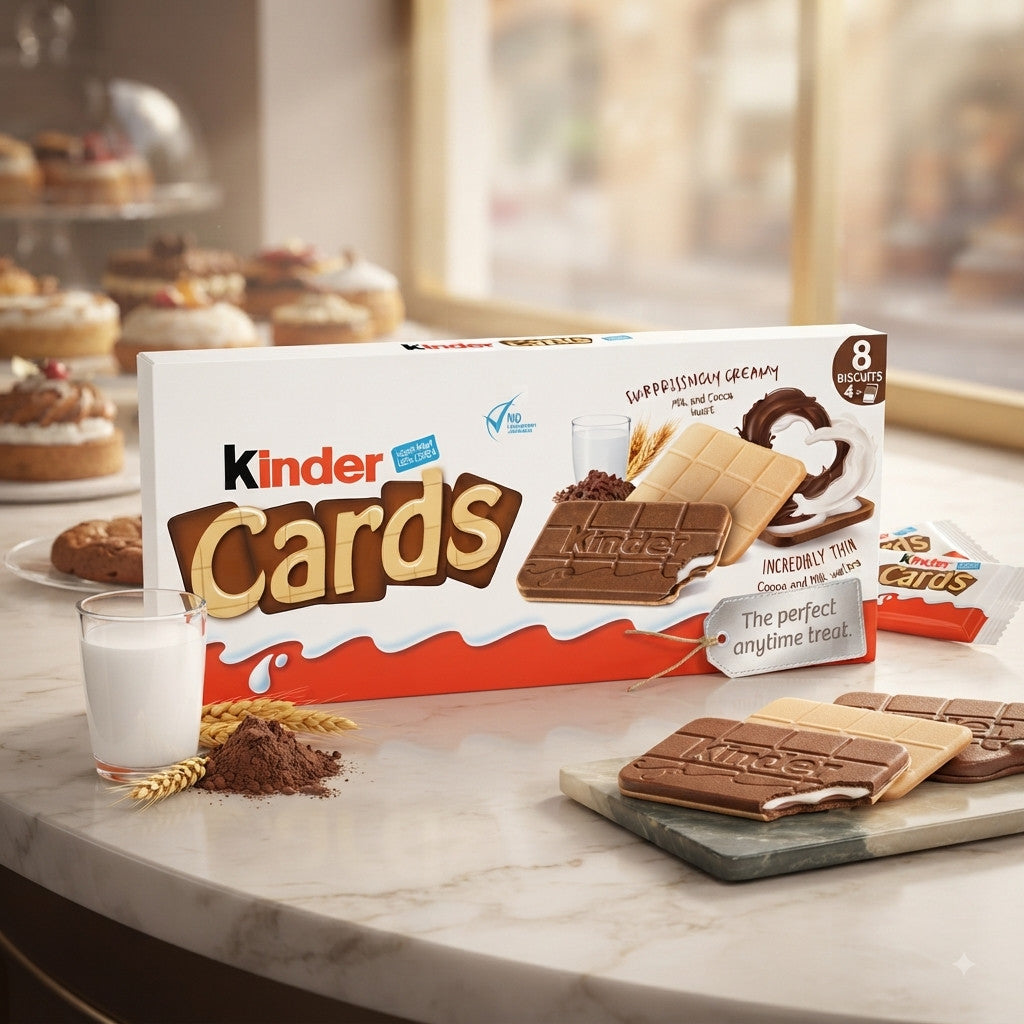 102.4g x 12 Kinder Cards Cocoa and Milk Wafers Biscuits Bulk Multipack Box Snack