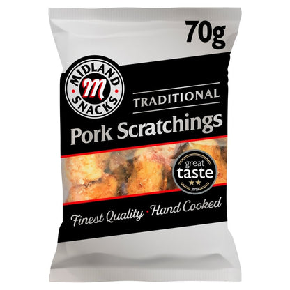 Midland Snacks Traditional Pork Scratchings 70g x 12 | Hand Cooked