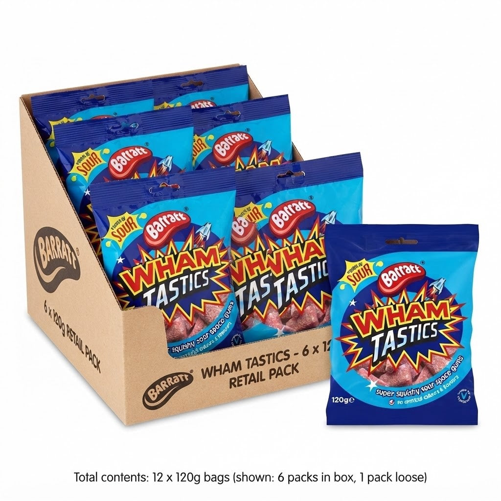 Barratt Wham Tastics Sour Space Gums 120g x 12 | Power of Sour | Vegetarian
