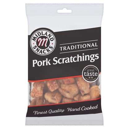 Midland Snacks Traditional Pork Scratchings 70g x 12 | Hand Cooked