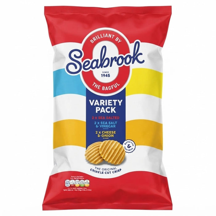 Seabrook Original Crinkle Cut Crisps Variety Pack 6pk x 8 | Gluten Free & Vegetarian