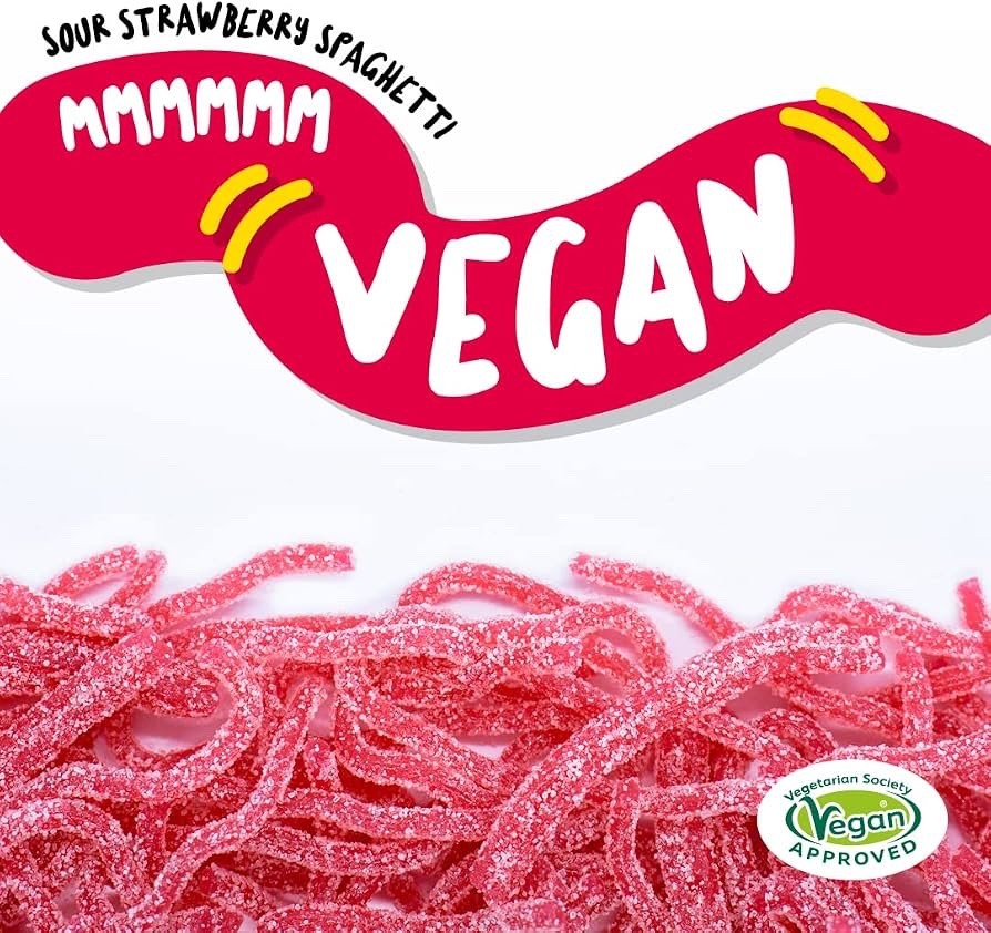Bebeto Spaghetti Sour Strawberry Soft Candy 70g x 20 | Halal & Vegan