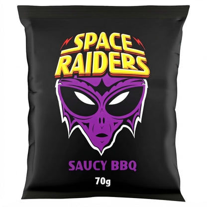 Space Raiders Saucy BBQ Crisps 70g x 20 | Baked Vegetarian Snacks