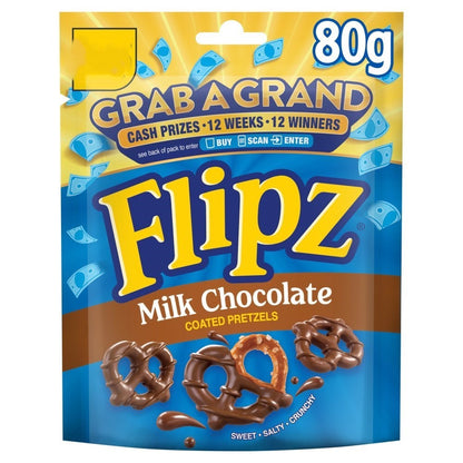 Flipz Coated Pretzels 80g x 12 | Milk Chocolate, Salted Caramel, Cinnamon & Peanut Butter