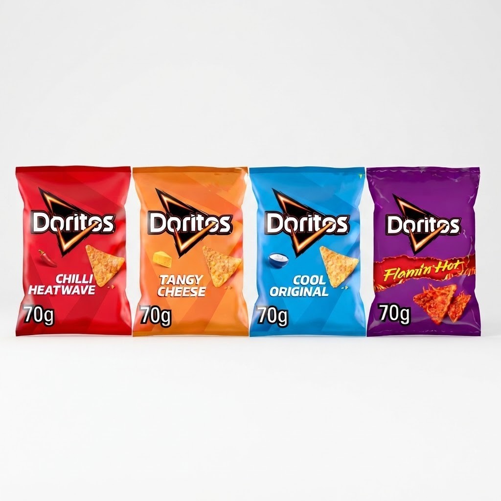Doritos Tortilla Chips 70g x 18 | Chilli Heatwave, Tangy Cheese, Cool Original & Flamin' Hot