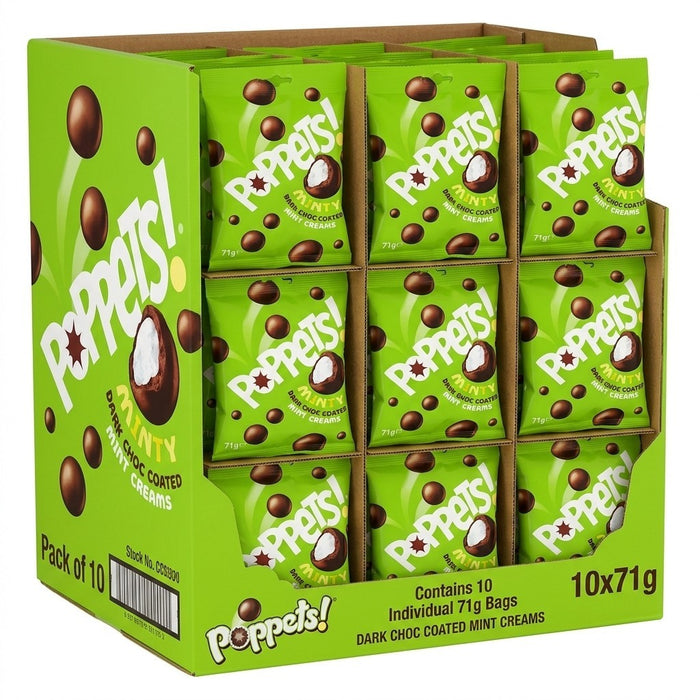 Poppets Mint Chocolate Sweets 71g x 10 | Bite-Sized Chocolate Treats