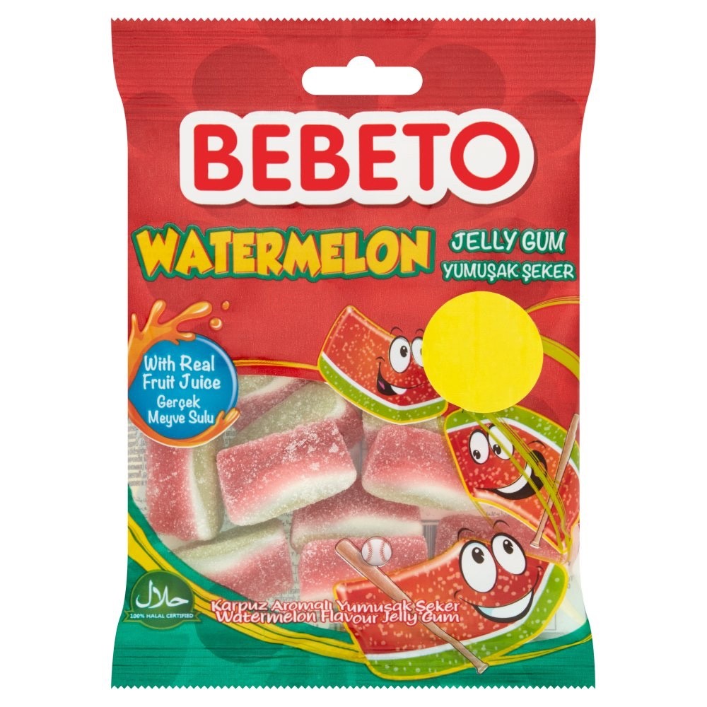 Bebeto Watermelon Jelly Gum Sweets 70g x 20 | Halal & Fruit Juice Gums