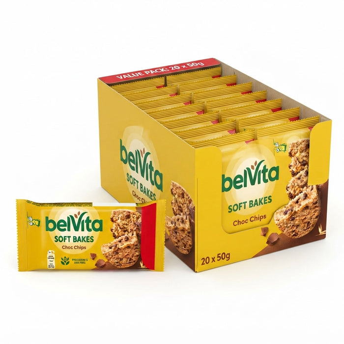 BelVita Soft Bakes Choc Chip Breakfast Bars 50g x 20 | Wholegrain & High Fibre