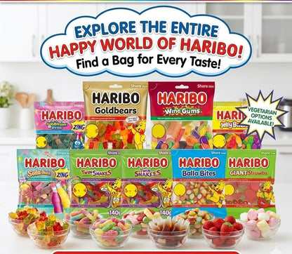 HARIBO Sharing Bags 140g x 12 | 18 Jelly & Foam Sweet Varieties