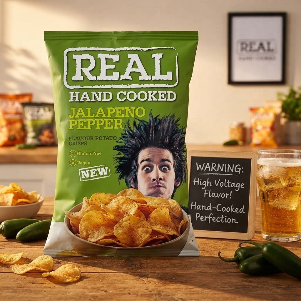 REAL Hand Cooked Jalapeño Pepper Crisps 35g x 24 | Fiery Vegan & Gluten-Free