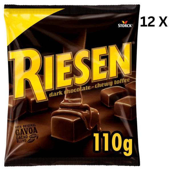 Riesen Dark Chocolate Chewy Toffee 110g x 12 | Chocolate Covered Toffee