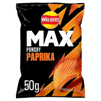 Walkers Max Punchy Paprika Crisps 50g x 24 | Deep Ridged Grab Bags