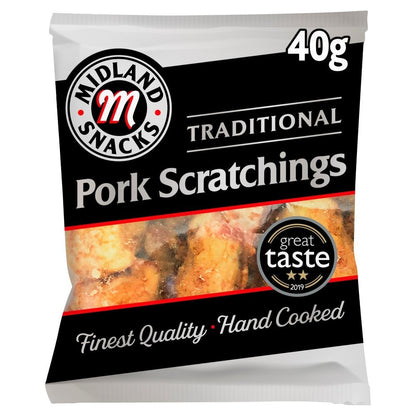 40g x 12  & 40g x 120 Pack Midland Snacks Traditional Pork Scratchings