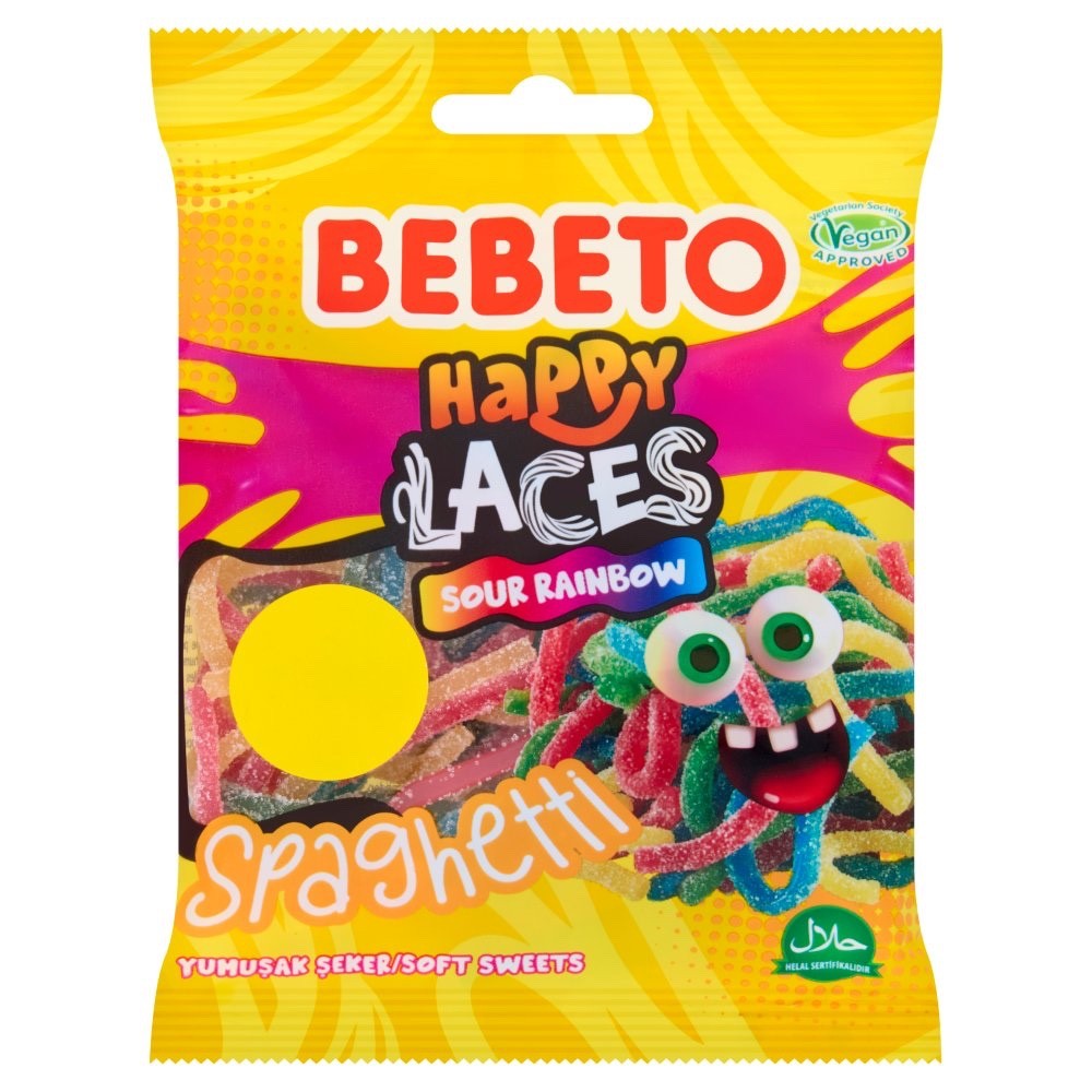 Bebeto Happy Laces Sour Rainbow Spaghetti 70g x 20 | Vegan Jelly Sweets