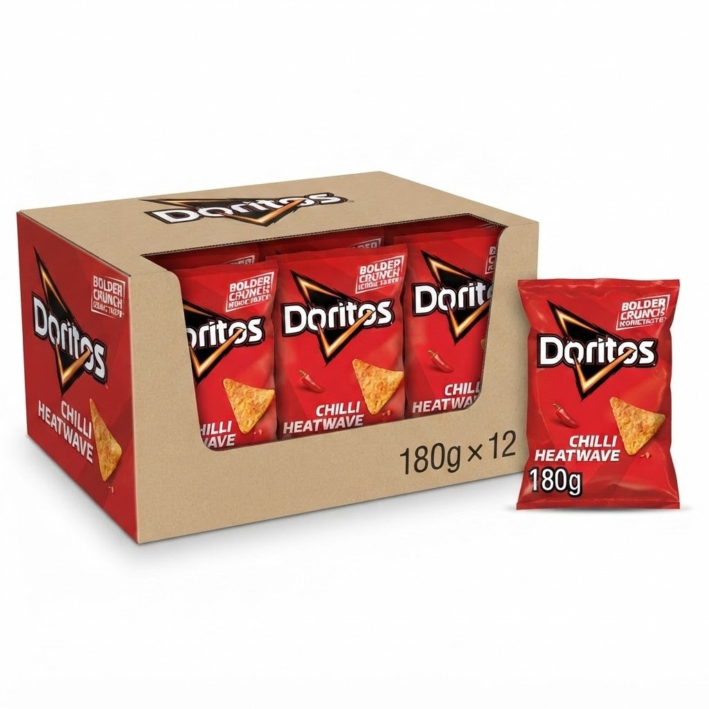 Doritos Chilli Heatwave Tortilla Chips 180g x 12 | Intense Chilli Sharing Crisps