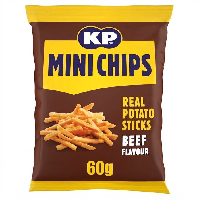 KP Mini Chips Beef Crisps 60g x 20 | Real Potato Snacks | Vegetarian
