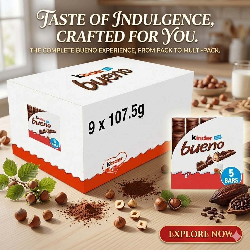 Kinder Bueno Milk & White Chocolate Bars Multipack Bulk Buy 5 Fingers x 9 Boxes