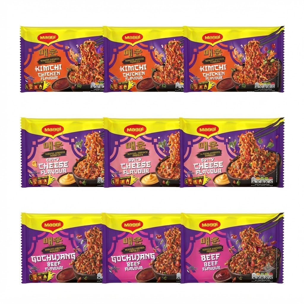 Maggi Korean Inspired Noodles 130g x 6 | Kimchi Chicken, Spicy Cheese or Gochujang Beef