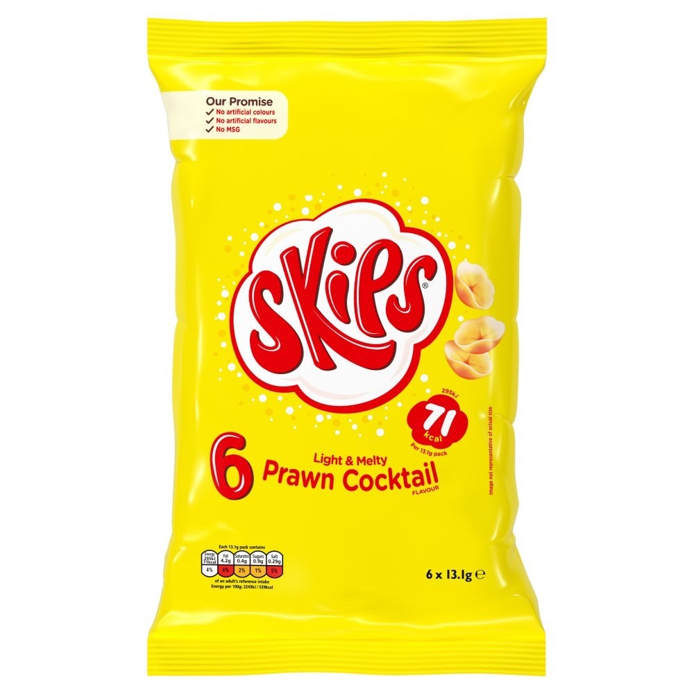 Skips Prawn Cocktail Crisps 6pk x 20 | 120 Packs | Light & Melty