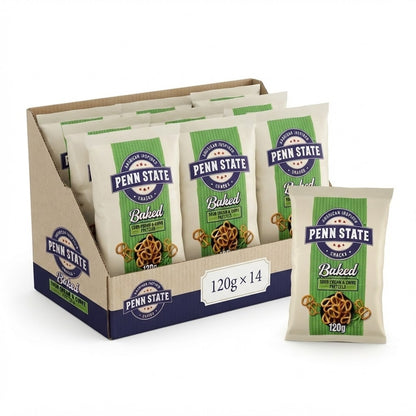 Penn State Sour Cream & Chive Pretzels 120g x 14 | Baked Vegetarian Snacks