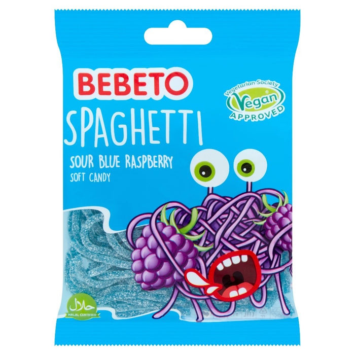 Bebeto Sour Blue Raspberry Spaghetti 70g x 20 | Vegan & Halal Soft Candy