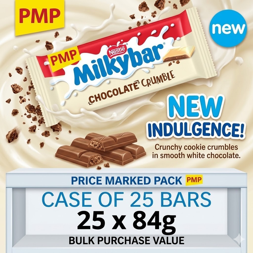 25x Nestle Milkybar Chocolate Crumble White Chocolate Bar 84g Bulk Box Sharing