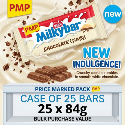 25x Nestle Milkybar Chocolate Crumble White Chocolate Bar 84g Bulk Box Sharing