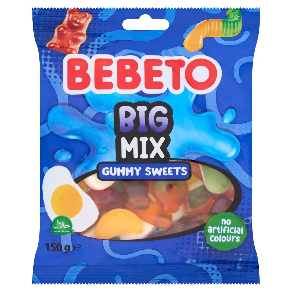 Bebeto Big Mix Gummy Sweets 150g | Halal Fruit Jelly Candy | 10 or 40 Packs