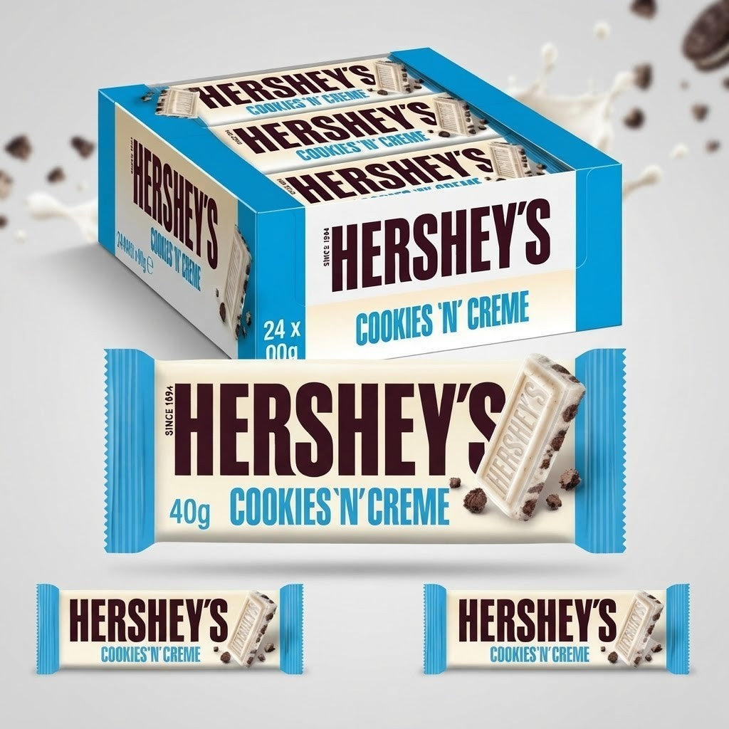 Hershey's Cookies 'N' Creme Bar Variety Pack 15g, 40g, 90g Bulk Box UK Confectionery