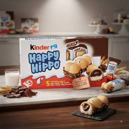 103.5g x 10 Kinder Happy Hippo Cocoa Biscuit Multipack Bulk Box Treat Snack