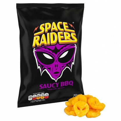 Space Raiders Saucy BBQ Crisps 70g x 20 | Baked Vegetarian Snacks