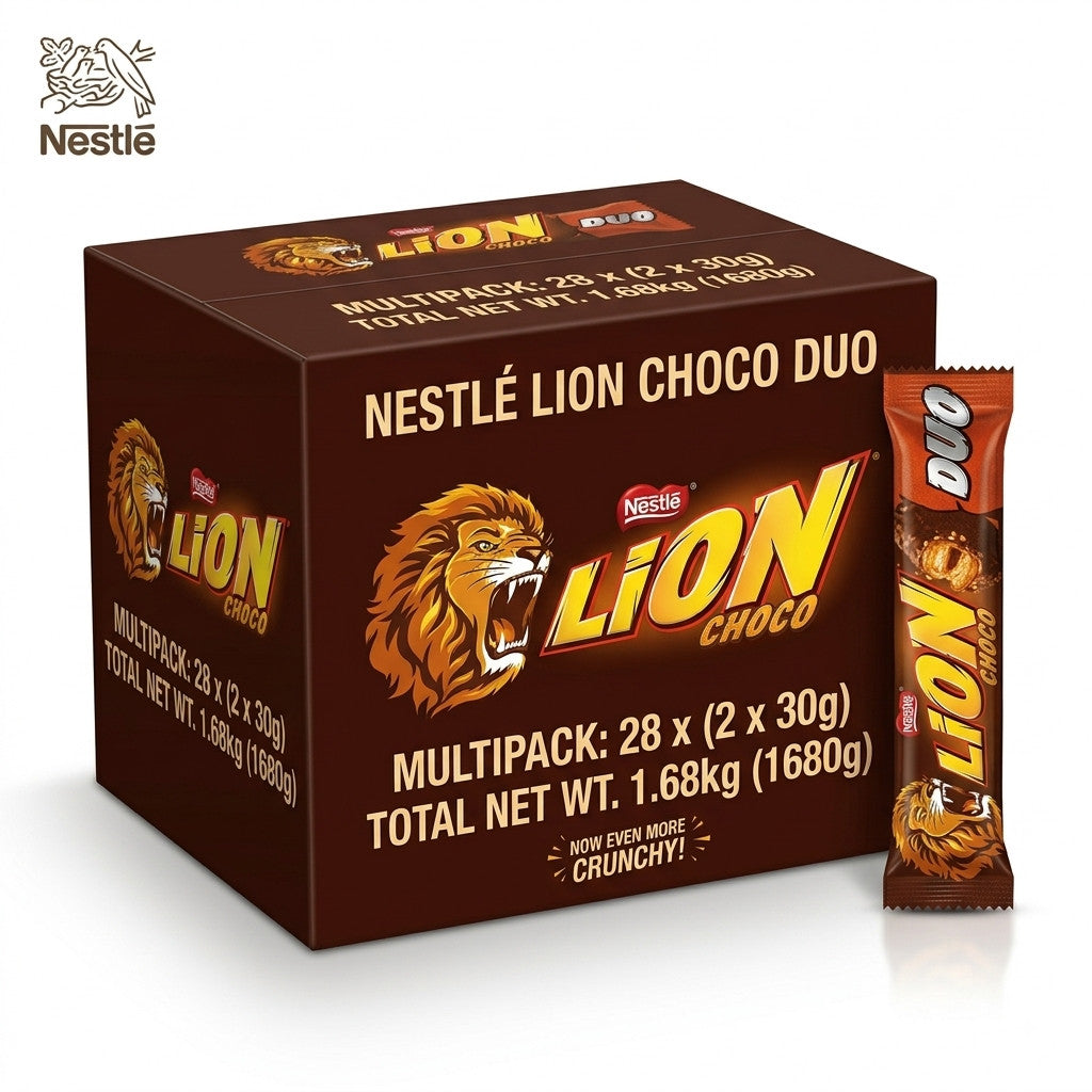 28 x 60g (2x30g) Nestle Lion Choco DUO Chocolate Bar Box Multipack Snack Sweet