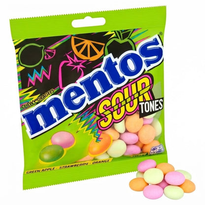 Mentos Sour Tones Chewy Dragees 120g x 12 | Green Apple, Strawberry & Orange