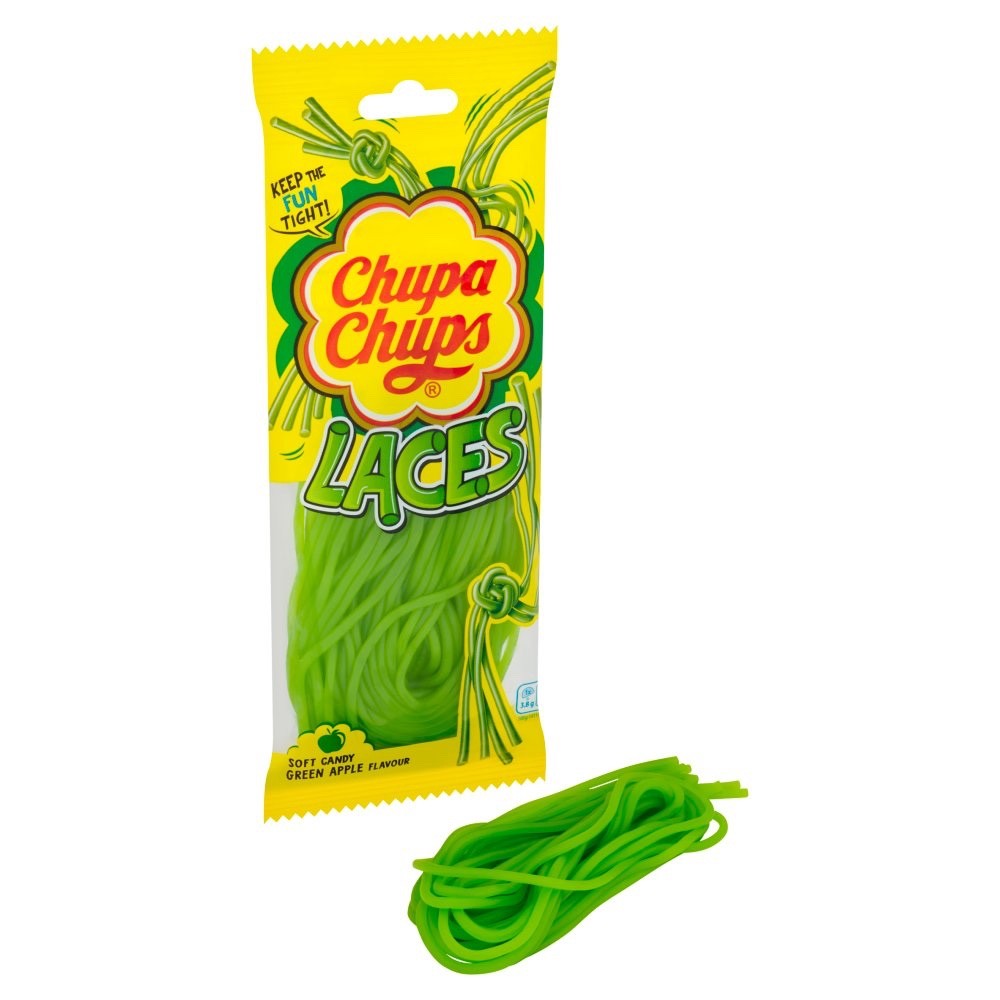 Chupa Chups Laces Soft Candy 90g x 18 | Green Apple & Strawberry