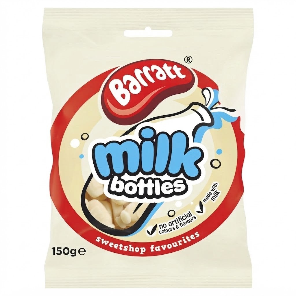 Barratt Milk Bottles Sweets 150g x 12 | Real Milk | Retro Sweetshop Classic