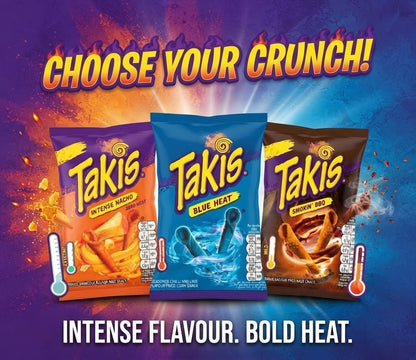 100g x 18 Takis Corn Snacks Smokin BBQ Kaboom Ketchup Sriracha Blue Heat Chilli
